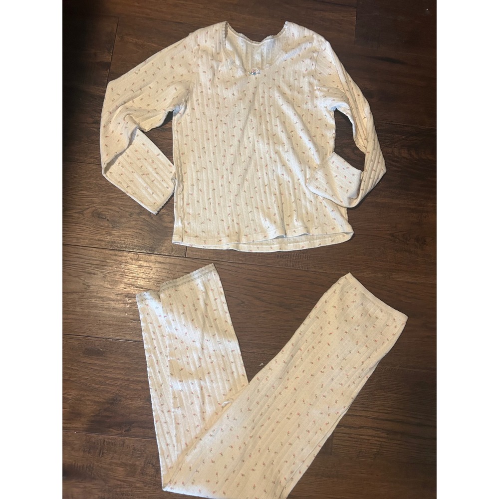Women’s Cream Long Sleeve Pajama Set - Soft Knit Sleepwear